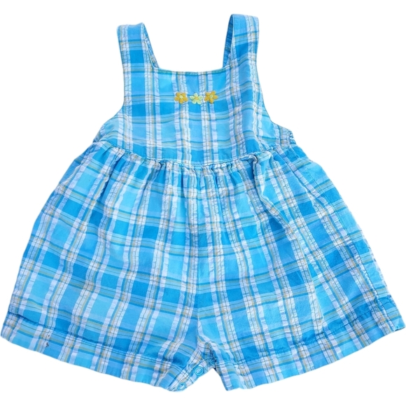 Vintage Gymboree 1998 Overall Romper Blue|Yellow Plaid XX-Small (12-18M) - Picture 1 of 7